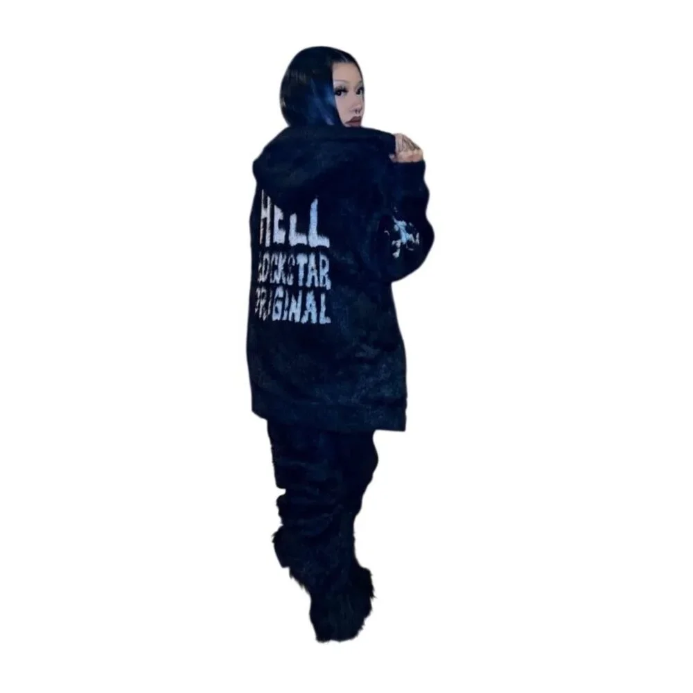 NWT Rockstar Original 'Hell' Black Track Suit Hoodie & Pants Small